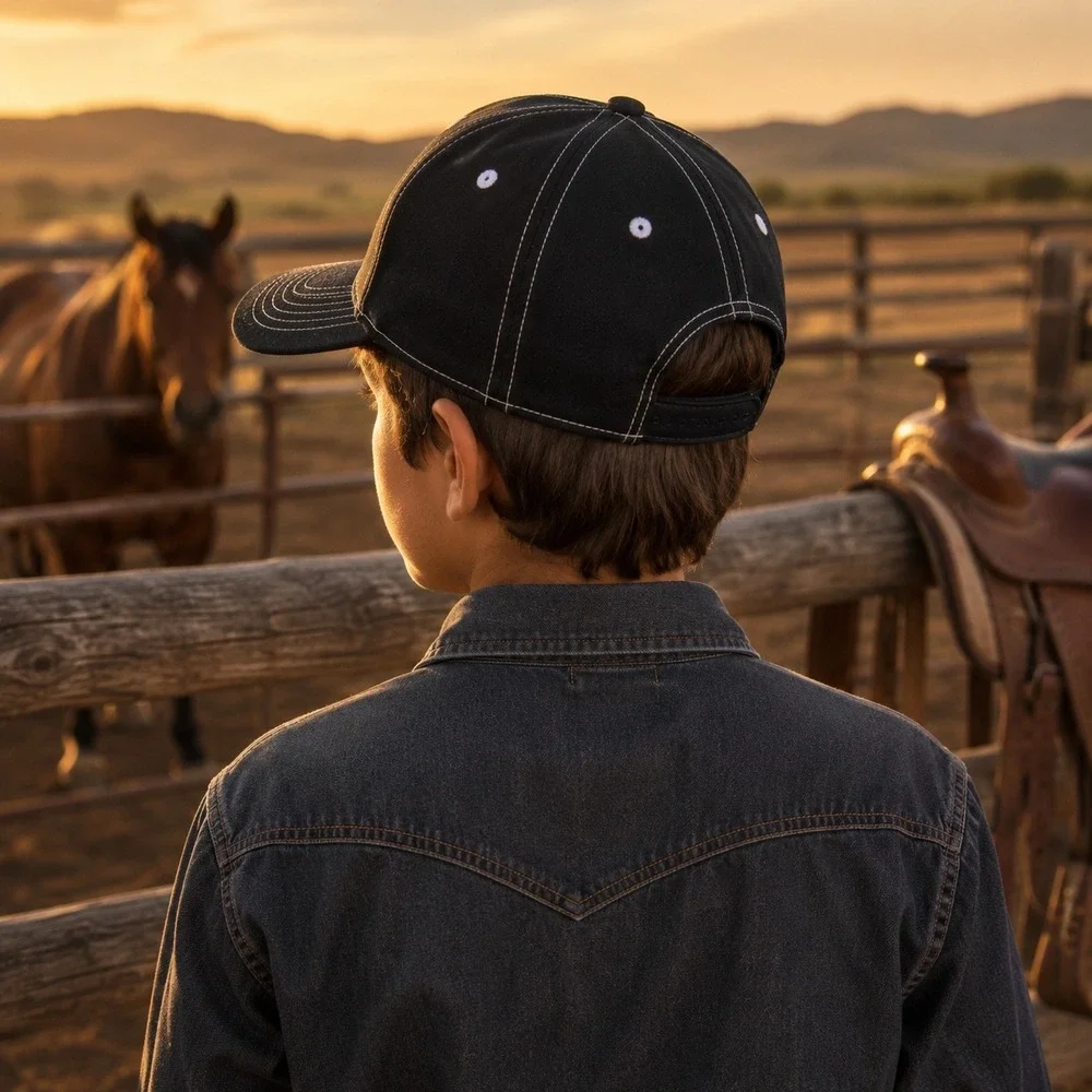 Cowboy Hardware Hat Kids Black Bull Riding Champion Western Cap Youth Adjustable